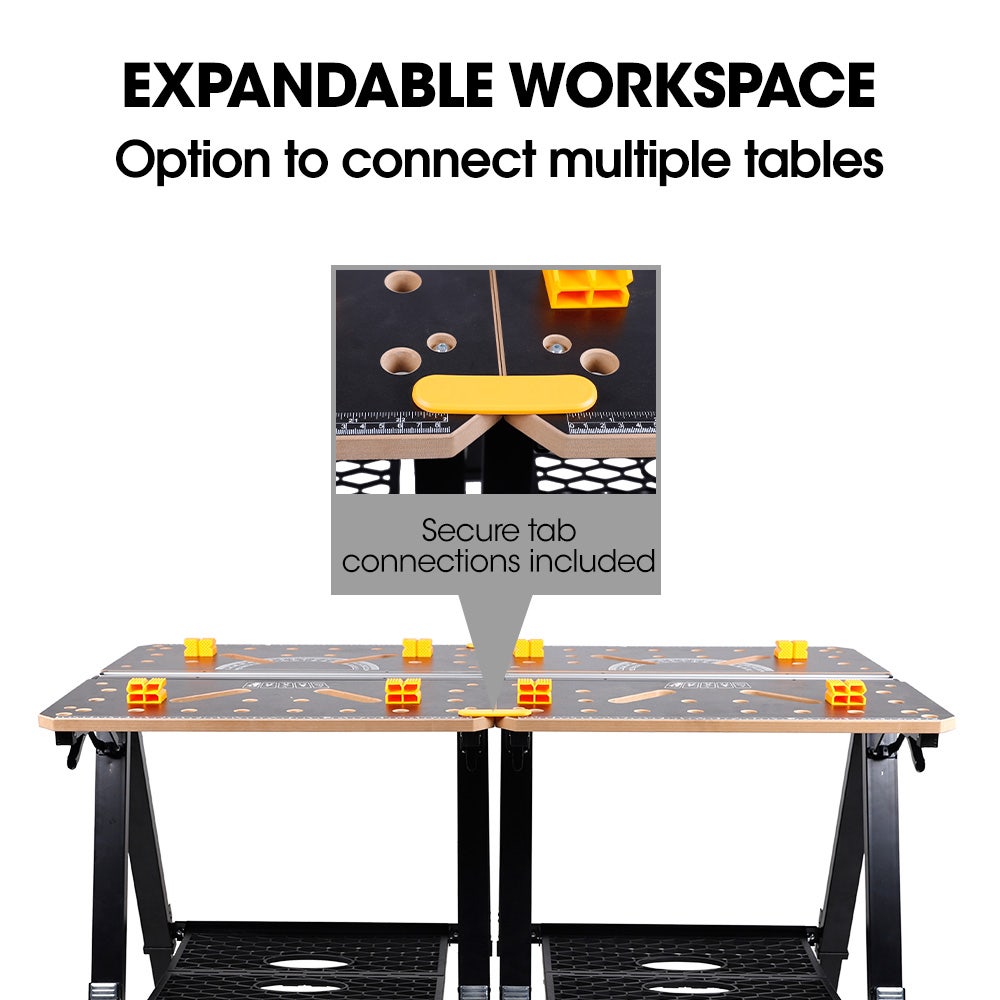 Portable Multifunction Workbench, 2-in-1 Worktable and Sawhorse, Height Adjustable, Expandable