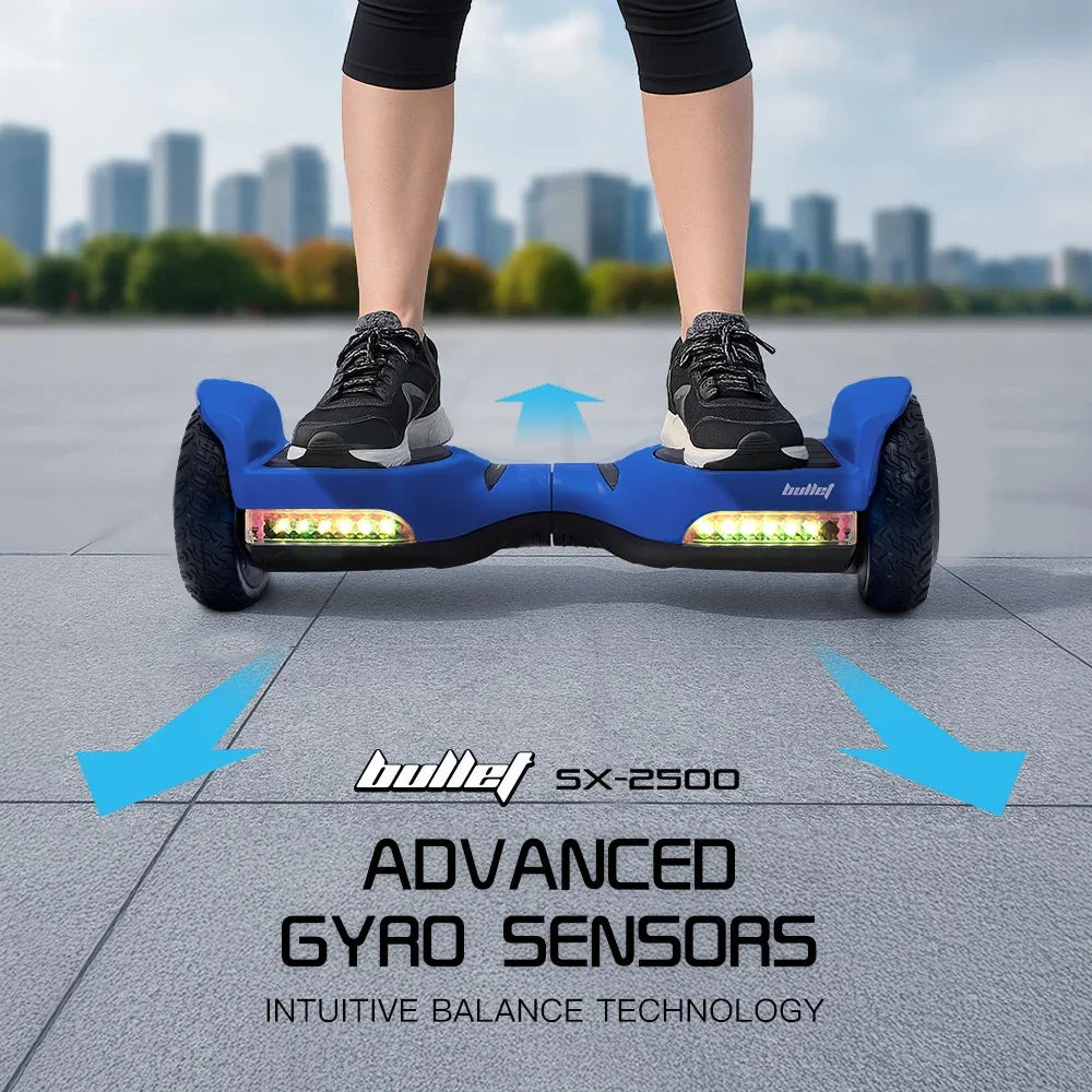 SX-2500 Hoverboard Scooter, 500W Brushless, UL Certified, AU Compliant, 6.5-inch Off-Road Style Tyres, Superior Self Balancing System, LED Lights, Blue