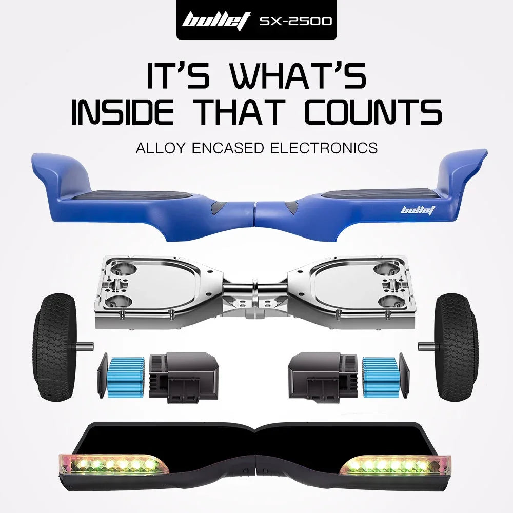 SX-2500 Hoverboard Scooter, 500W Brushless, UL Certified, AU Compliant, 6.5-inch Off-Road Style Tyres, Superior Self Balancing System, LED Lights, Blue