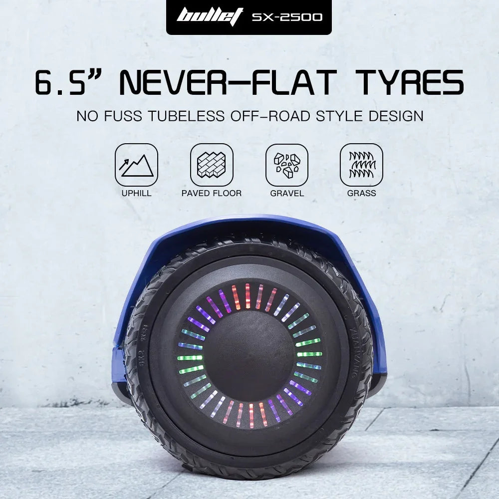 SX-2500 Hoverboard Scooter, 500W Brushless, UL Certified, AU Compliant, 6.5-inch Off-Road Style Tyres, Superior Self Balancing System, LED Lights, Blue