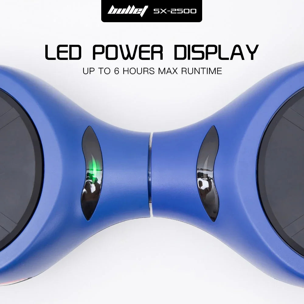 SX-2500 Hoverboard Scooter, 500W Brushless, UL Certified, AU Compliant, 6.5-inch Off-Road Style Tyres, Superior Self Balancing System, LED Lights, Blue