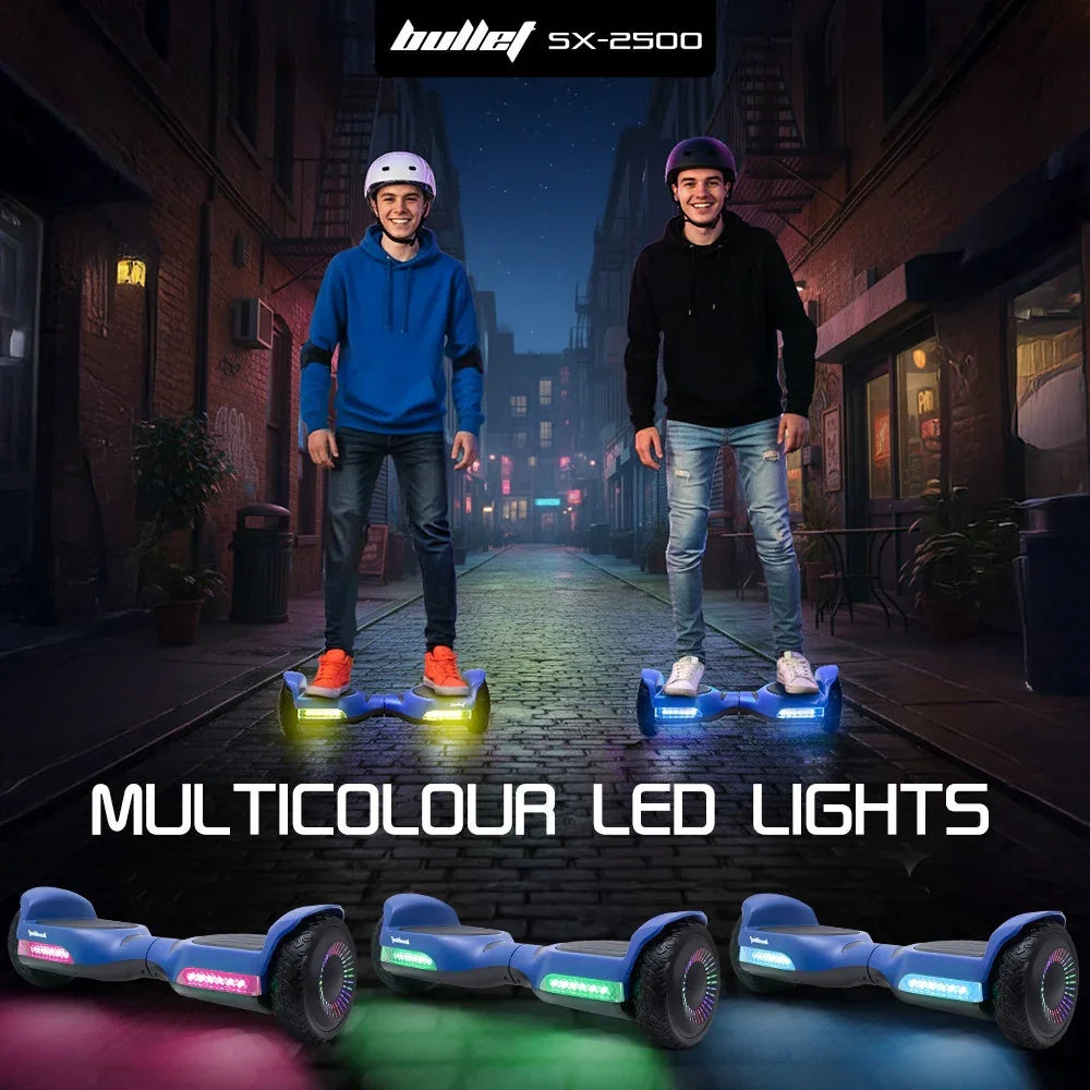 SX-2500 Hoverboard Scooter, 500W Brushless, UL Certified, AU Compliant, 6.5-inch Off-Road Style Tyres, Superior Self Balancing System, LED Lights, Blue