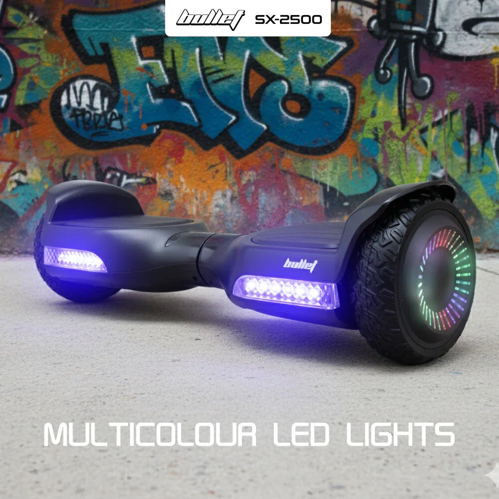 SX-2500 Hoverboard Scooter, 500W Brushless, UL Certified, AU Compliant, 6.5-inch Off-Road Style Tyres, Superior Self Balancing System, LED Lights, Black