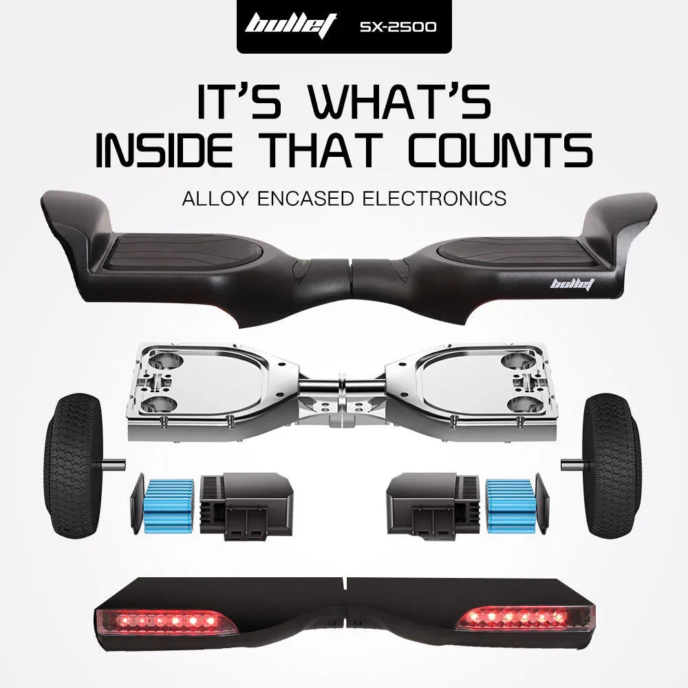 SX-2500 Hoverboard Scooter, 500W Brushless, UL Certified, AU Compliant, 6.5-inch Off-Road Style Tyres, Superior Self Balancing System, LED Lights, Black