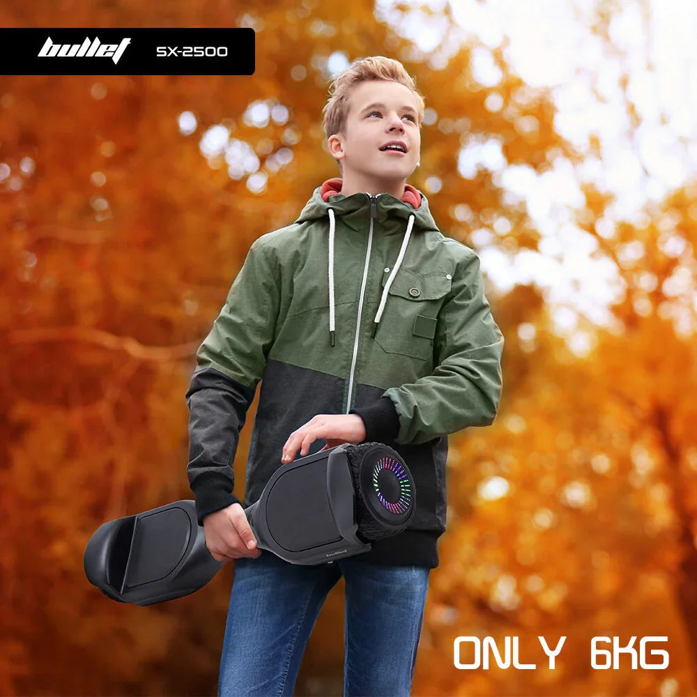 SX-2500 Hoverboard Scooter, 500W Brushless, UL Certified, AU Compliant, 6.5-inch Off-Road Style Tyres, Superior Self Balancing System, LED Lights, Black