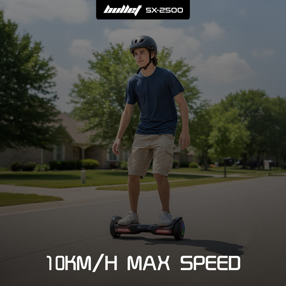 SX-2500 Hoverboard Scooter, 500W Brushless, UL Certified, AU Compliant, 6.5-inch Off-Road Style Tyres, Superior Self Balancing System, LED Lights, Black
