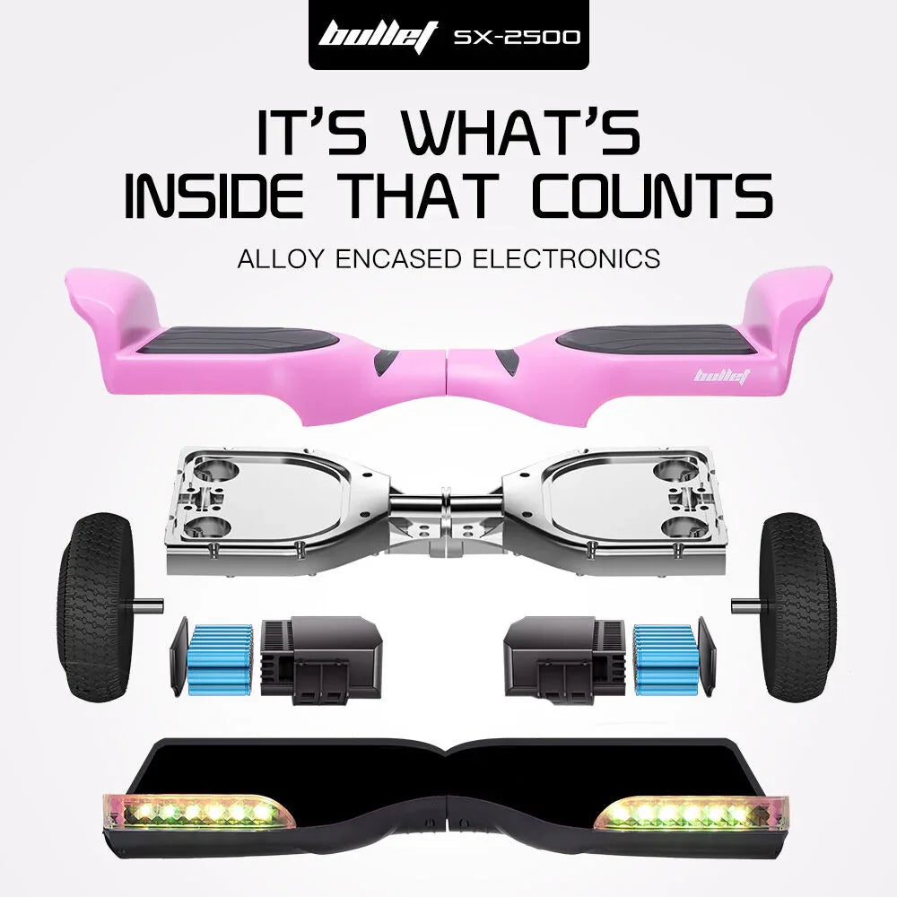 SX-2500 Hoverboard Scooter, 500W Brushless, UL Certified, AU Compliant, 6.5-inch Off-Road Style Tyres, Superior Self Balancing System, LED Lights, Pink