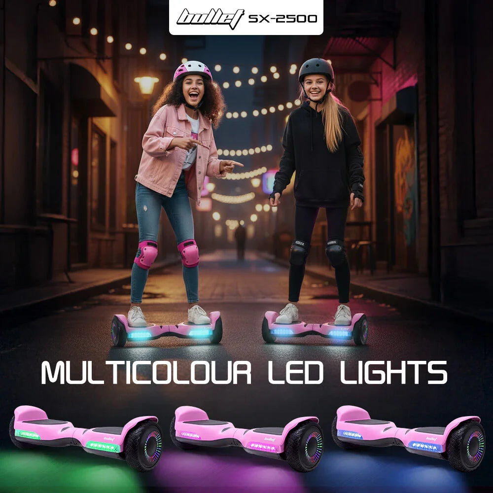 SX-2500 Hoverboard Scooter, 500W Brushless, UL Certified, AU Compliant, 6.5-inch Off-Road Style Tyres, Superior Self Balancing System, LED Lights, Pink