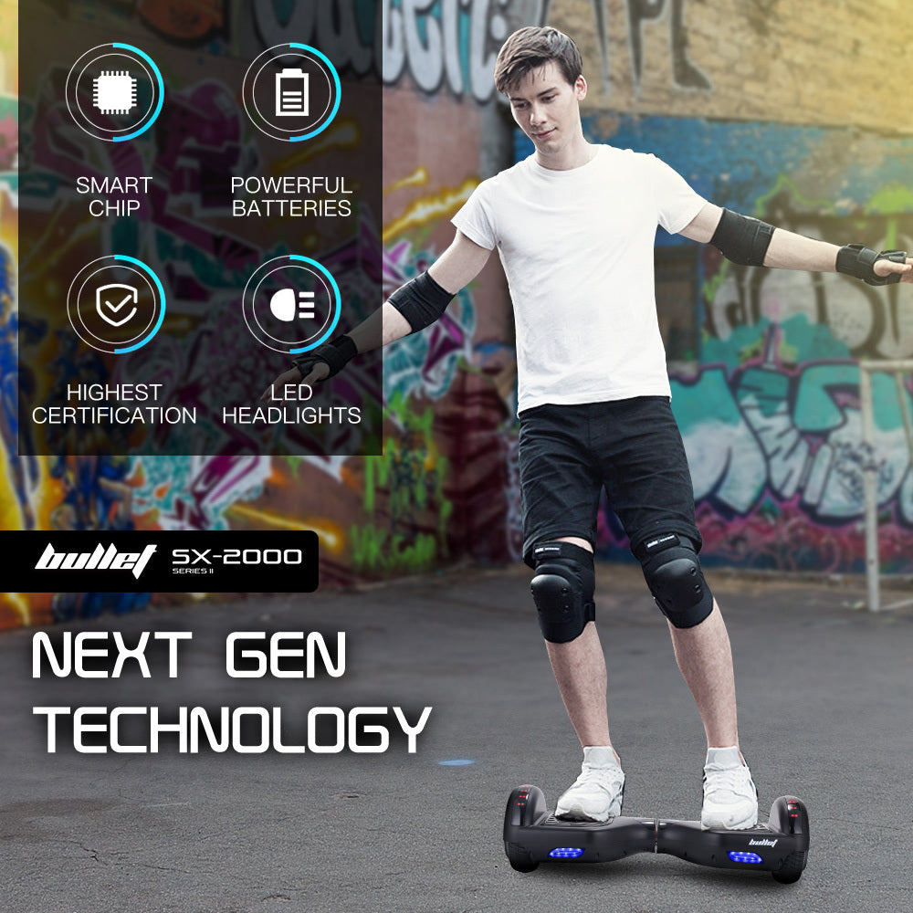 SX-2000 Hoverboard Scooter, 500W Brushless, Superior Self Balancing System, UL Certified, LED Lights, Black