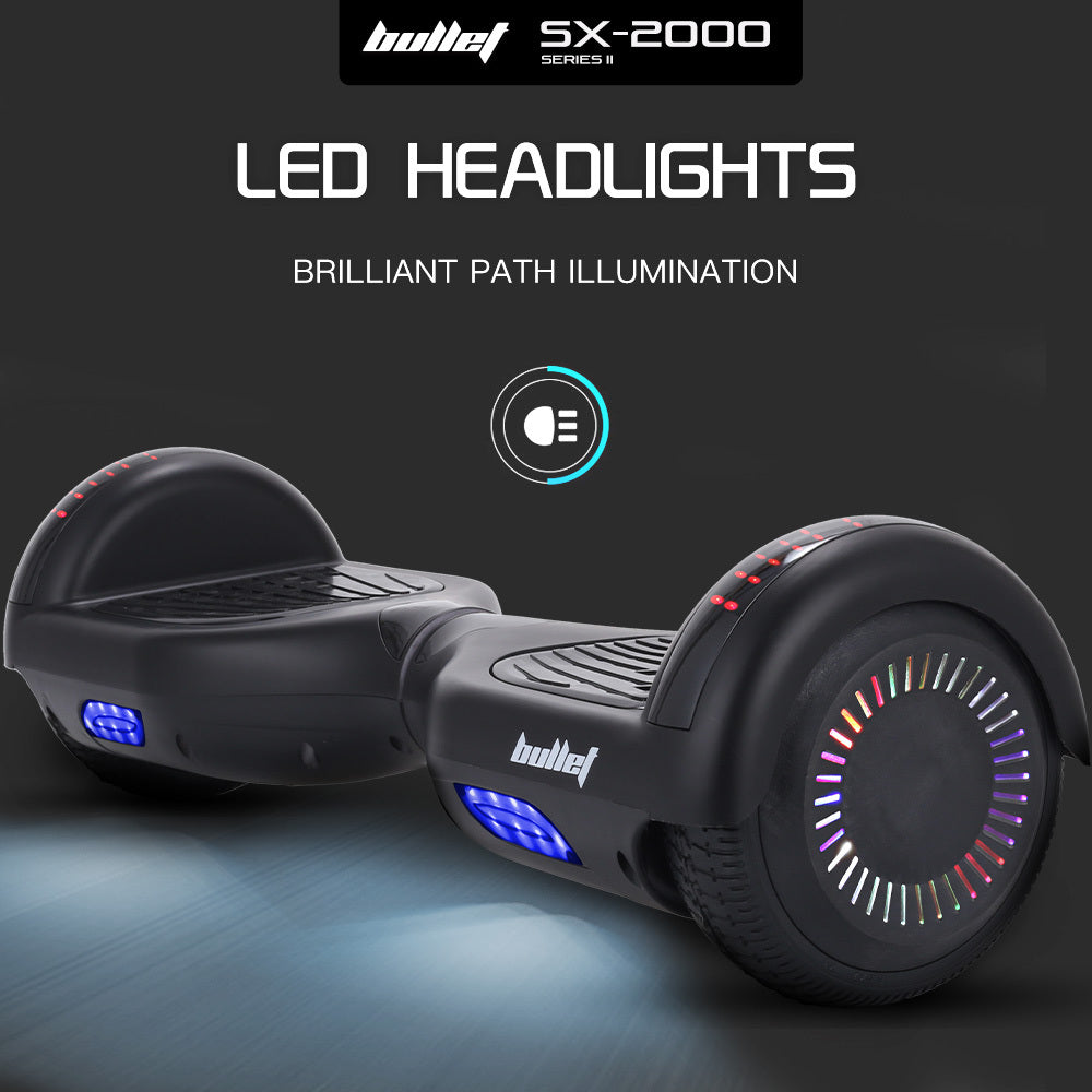 SX-2000 Hoverboard Scooter, 500W Brushless, Superior Self Balancing System, UL Certified, LED Lights, Black