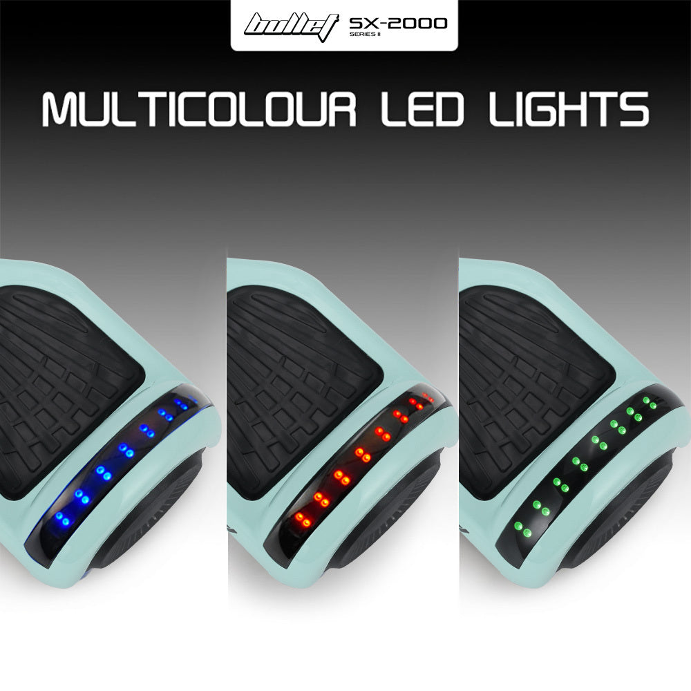 BULLET SX-2000 Hoverboard Scooter, 500W Brushless, Superior Self Balancing System, UL Certified, LED Lights, Mint Green