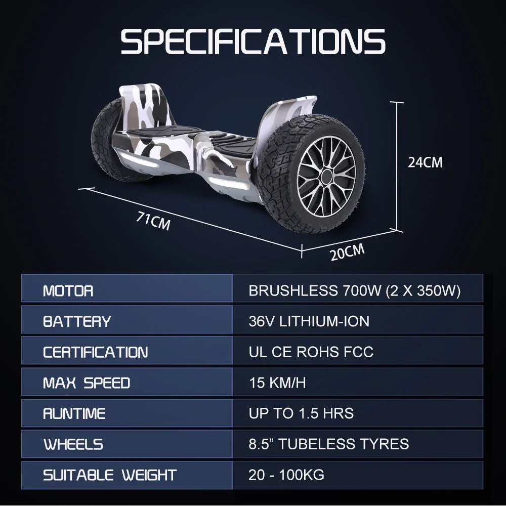 SX-4000 Hoverboard Scooter, 700W Brushless, UL Certified, AU Compliant, 8.5