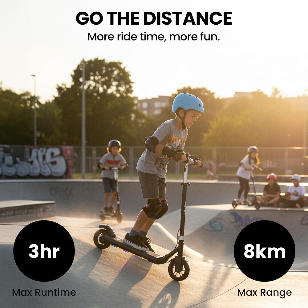 Alpha Edge Electric Scooter Kids & Teens 16km/h Bluetooth Speaker LED - Black