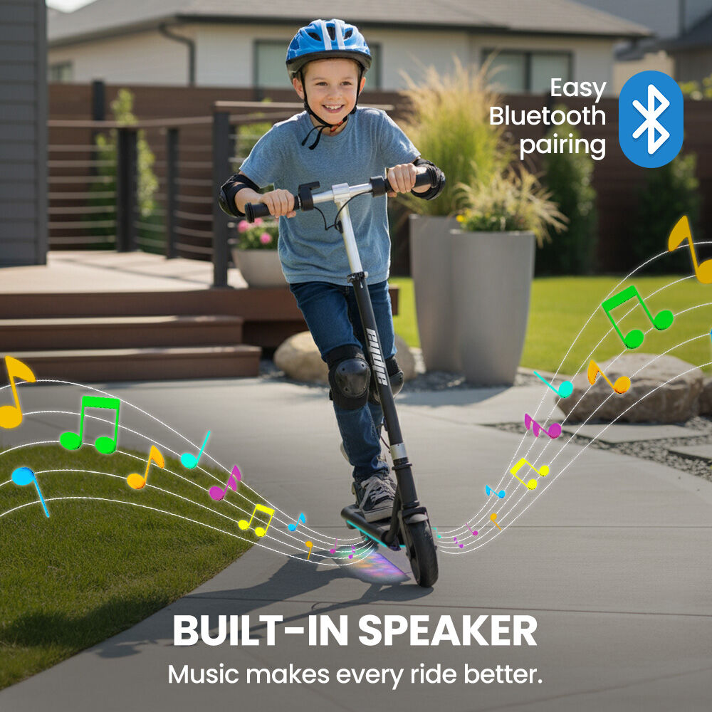 Alpha Edge Electric Scooter Kids & Teens 16km/h Bluetooth Speaker LED - Black