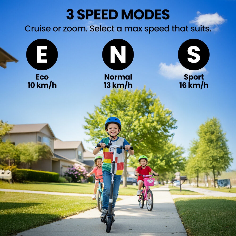 Alpha Edge Electric Scooter Kids & Teens 16km/h Bluetooth Speaker LED - Black