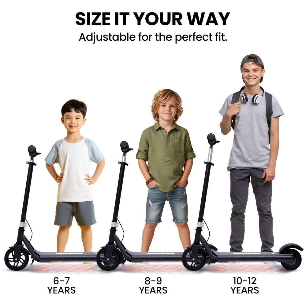Alpha Edge Electric Scooter Kids & Teens 16km/h Bluetooth Speaker LED - Black
