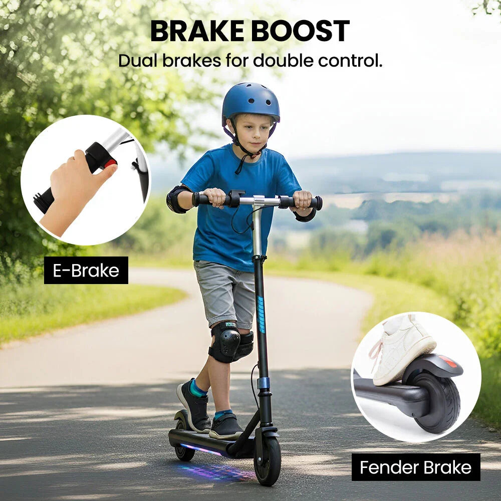 Edge Electric Scooter Kids/Teens, 16km/h Max, Adjustable Height, UL Certified, AU Compliant, Dual Brakes, Bluetooth Music, LED, Blue