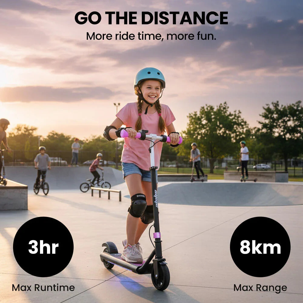 Edge Electric Scooter Kids/Teens, 16km/h Max, Adjustable Height, UL Certified, AU Compliant, Dual Brakes, Bluetooth Music, LED, Pink