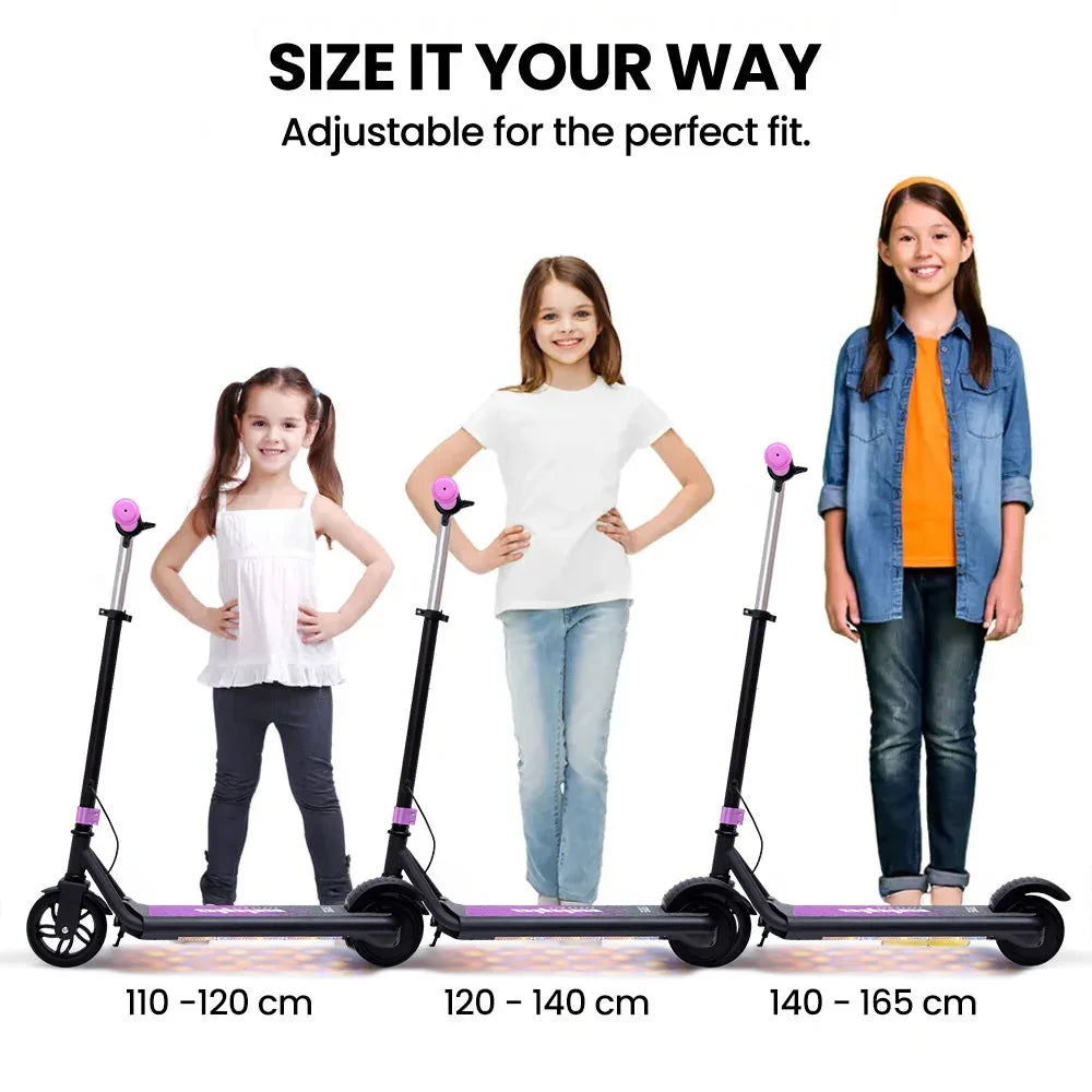 Edge Electric Scooter Kids/Teens, 16km/h Max, Adjustable Height, UL Certified, AU Compliant, Dual Brakes, Bluetooth Music, LED, Pink