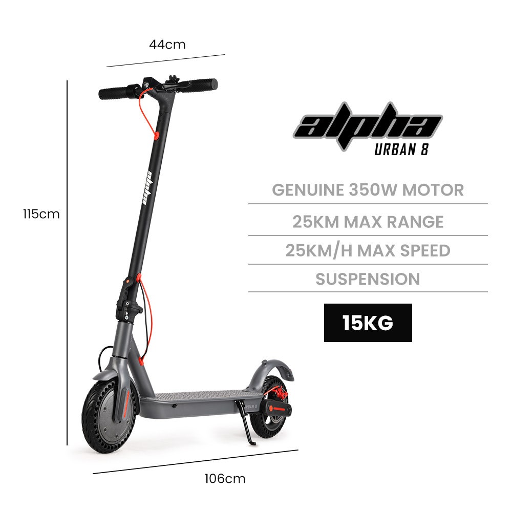 Urban 8 Electric Scooter, Suspension, 25km Range, 8.5-Inch Wheels, Brushless Motor, Motorised Commuter eScooter for Adults, Grey