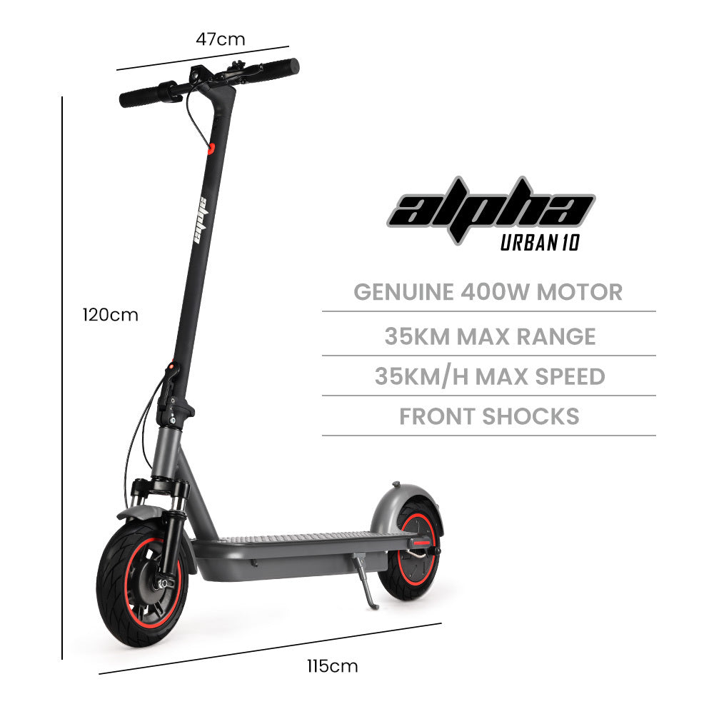 Urban 10 Electric Scooter, 35km/h, Suspension, 35km Range, 10-Inch Wheels, Brushless Motor, Free APP, Motorised Commuter eScooter for Adults, Grey