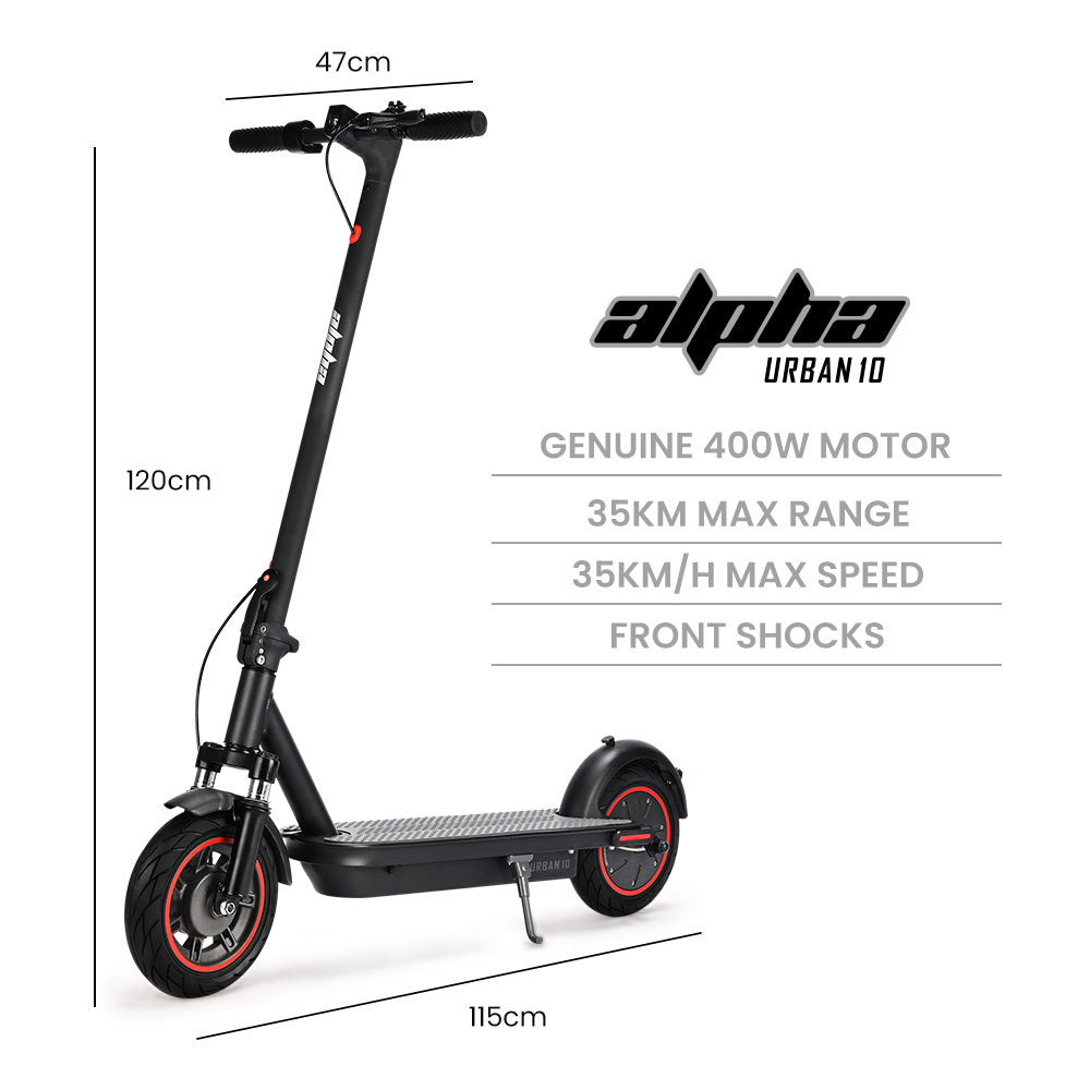 Urban 10 Electric Scooter, 35km/h, Suspension, 35km Range, 10-Inch Wheels, Brushless Motor, Free APP, Motorised Commuter eScooter for Adults, Black