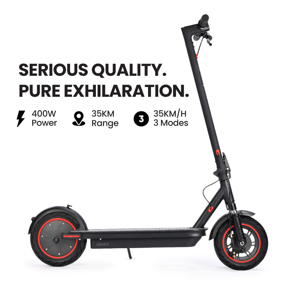 Urban 10 Electric Scooter, 35km/h, Suspension, 35km Range, 10-Inch Wheels, Brushless Motor, Free APP, Motorised Commuter eScooter for Adults, Black