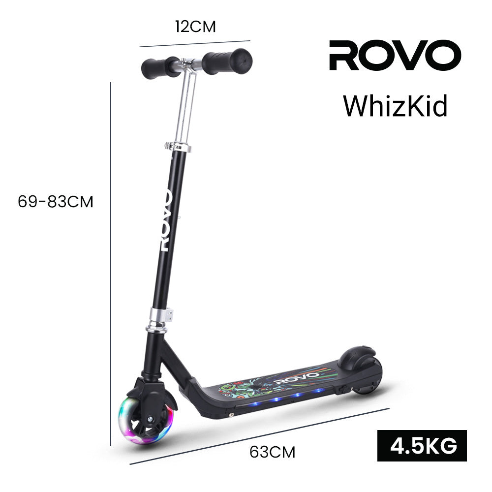 WhizKid Electric Scooter, Ages 5-11, Adjustable Height, Lithium Battery, Brushless Motor, Black