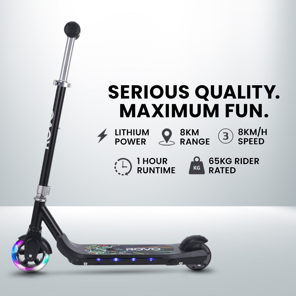 WhizKid Electric Scooter, Ages 5-11, Adjustable Height, Lithium Battery, Brushless Motor, Black