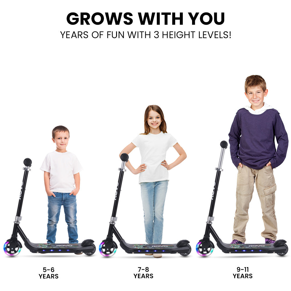 WhizKid Electric Scooter, Ages 5-11, Adjustable Height, Lithium Battery, Brushless Motor, Black