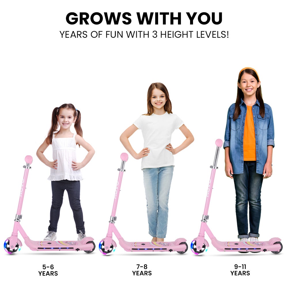 WhizKid Electric Scooter, Ages 5-11, Adjustable Height, AU Compliant, Lithium Battery, Brushless Motor, Pink