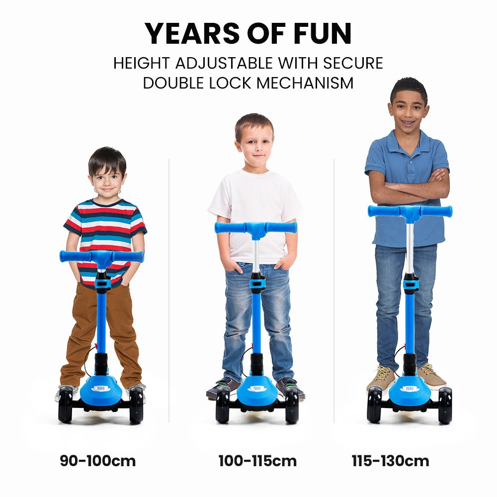 3-Wheel Electric Scooter , Ages 3-8, Adjustable Height, AU Compliant, Lithium Battery, Blue