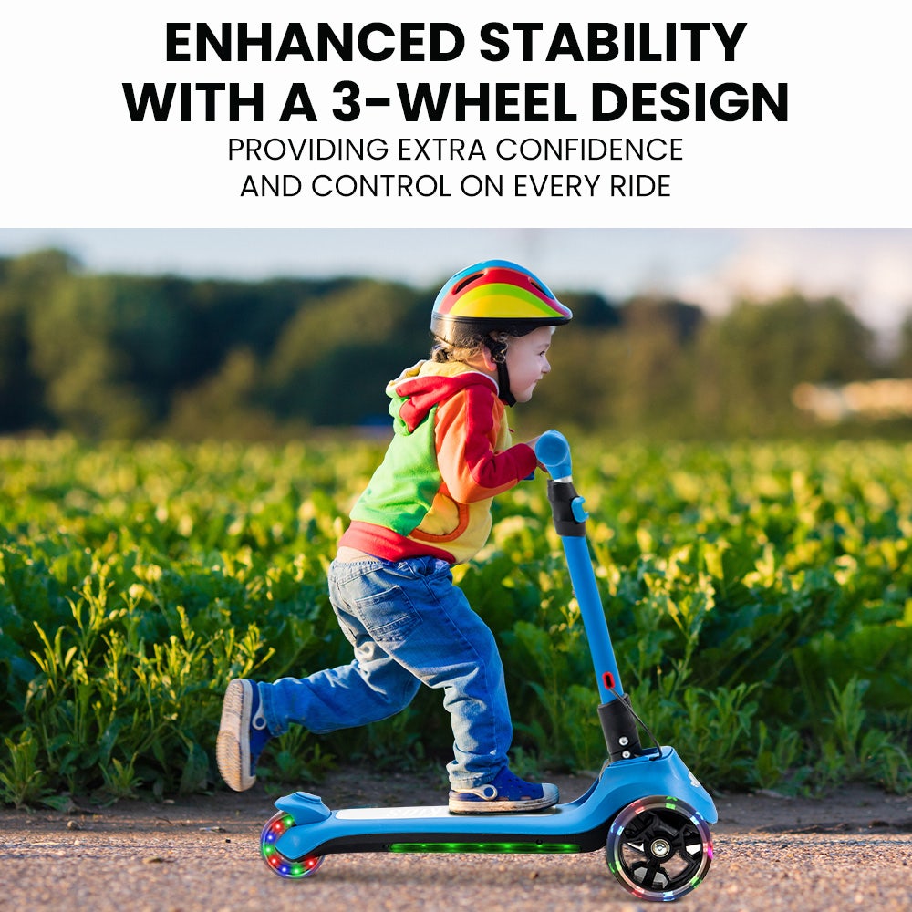 3-Wheel Electric Scooter , Ages 3-8, Adjustable Height, AU Compliant, Lithium Battery, Blue