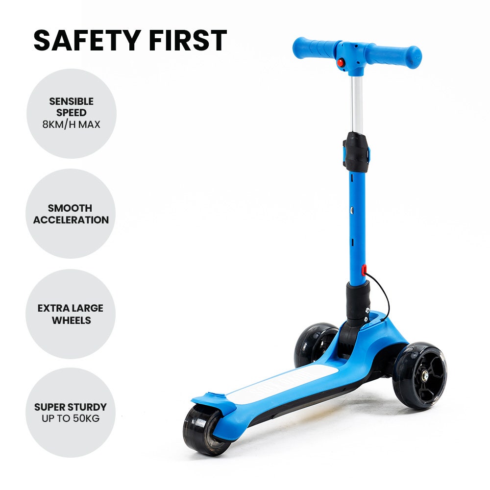 3-Wheel Electric Scooter , Ages 3-8, Adjustable Height, AU Compliant, Lithium Battery, Blue