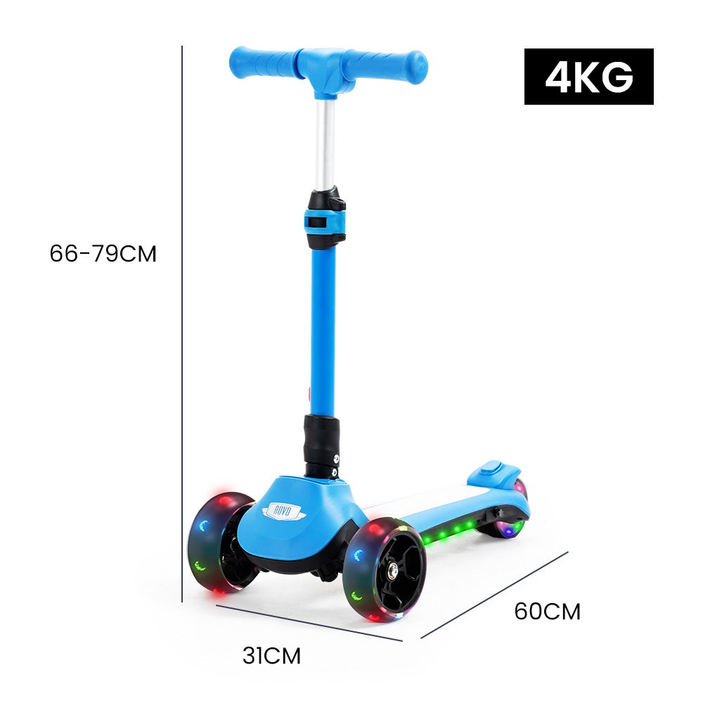 3-Wheel Electric Scooter , Ages 3-8, Adjustable Height, AU Compliant, Lithium Battery, Blue