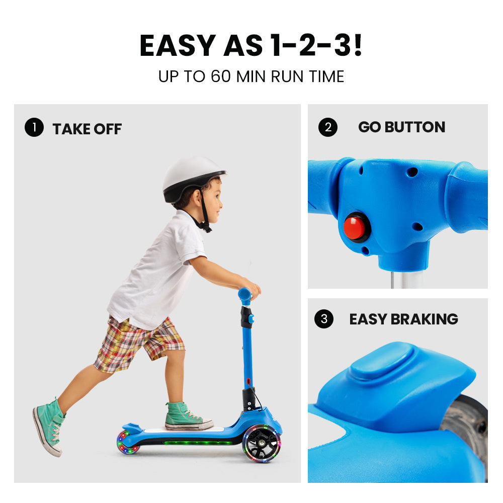 3-Wheel Electric Scooter , Ages 3-8, Adjustable Height, AU Compliant, Lithium Battery, Blue