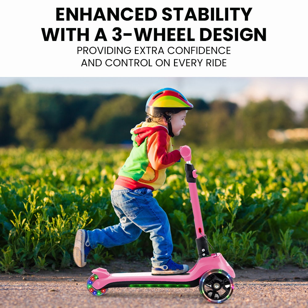 3-Wheel Electric Scooter , Ages 3-8, Adjustable Height, AU Compliant, Lithium Battery, Pink