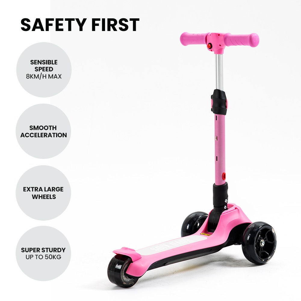 3-Wheel Electric Scooter , Ages 3-8, Adjustable Height, AU Compliant, Lithium Battery, Pink