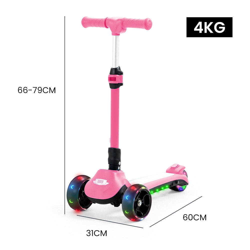 3-Wheel Electric Scooter , Ages 3-8, Adjustable Height, AU Compliant, Lithium Battery, Pink