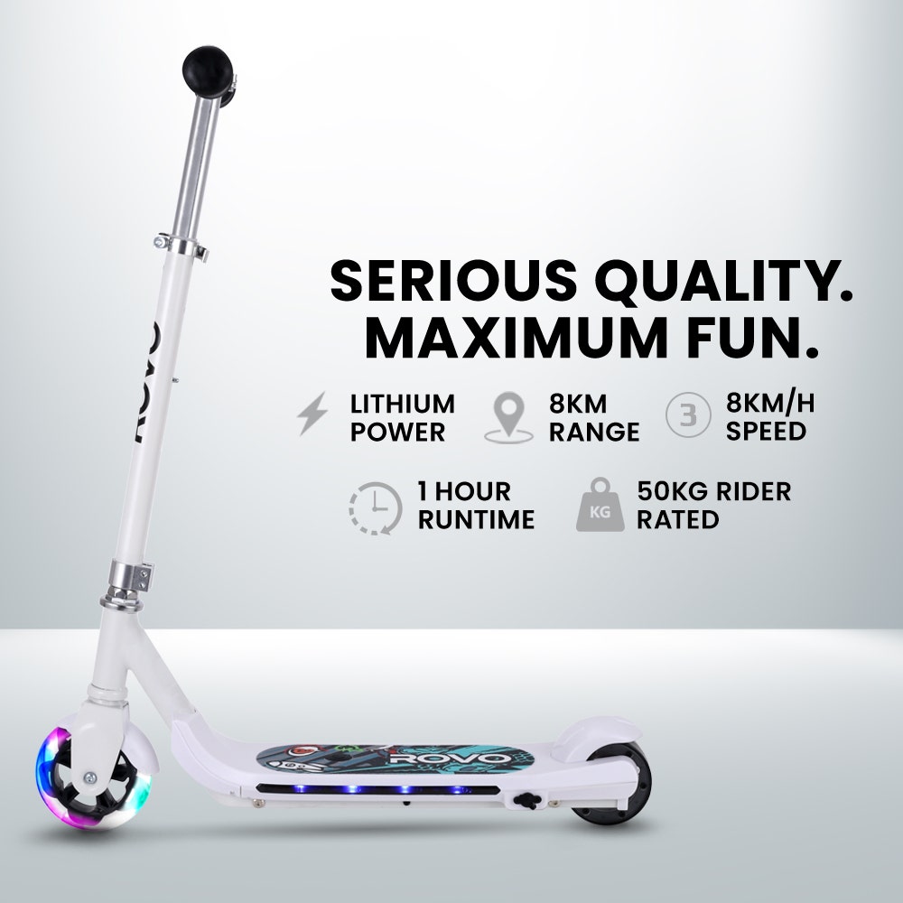 WhizKid Electric Scooter, Ages 5-11, Adjustable Height, AU Compliant, Lithium Battery, Brushless Motor, White