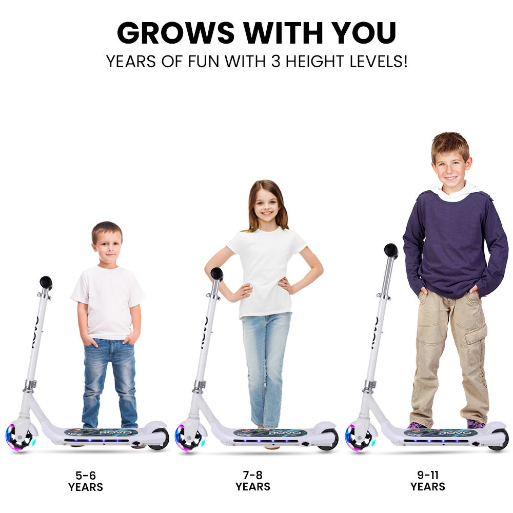 WhizKid Electric Scooter, Ages 5-11, Adjustable Height, AU Compliant, Lithium Battery, Brushless Motor, White