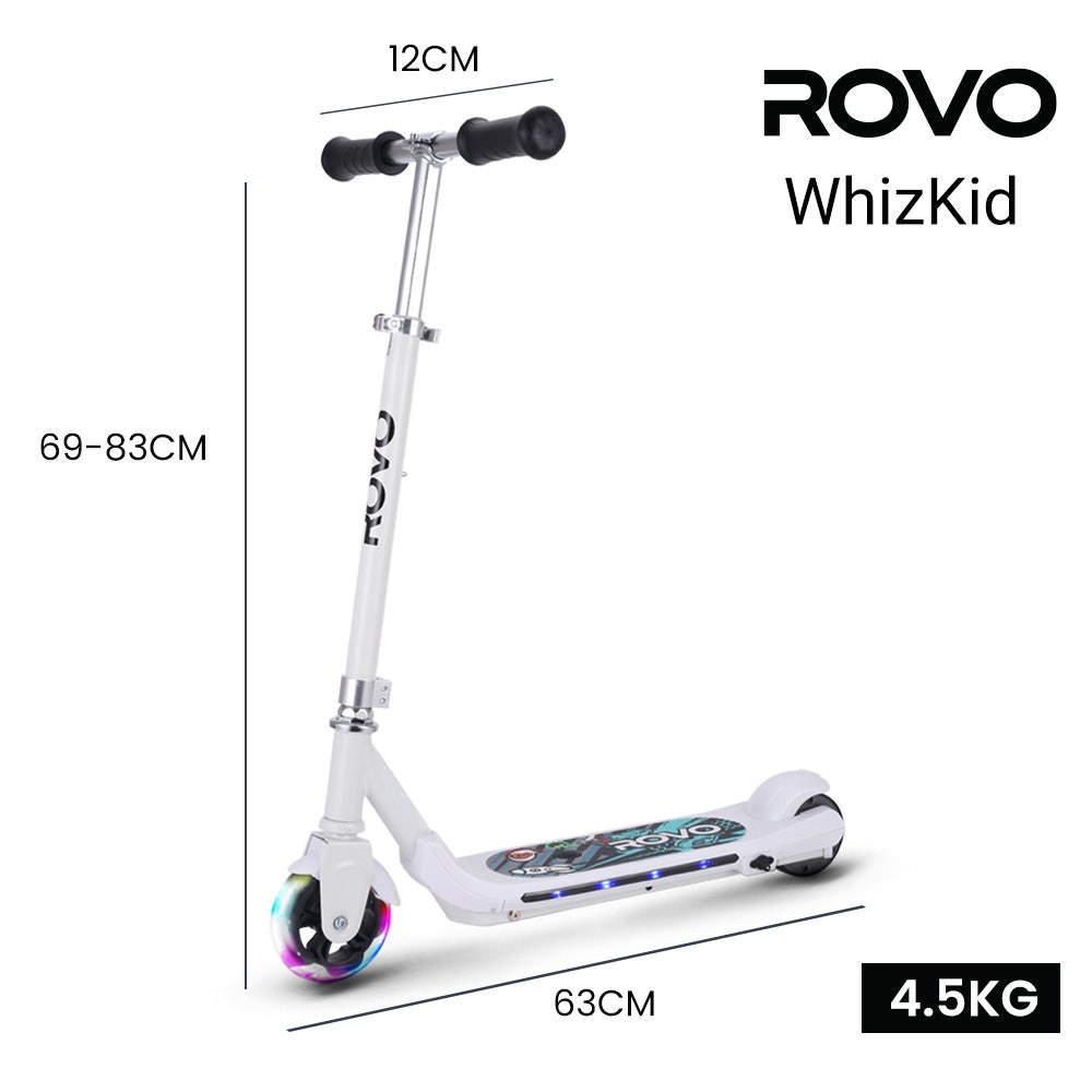 WhizKid Electric Scooter, Ages 5-11, Adjustable Height, AU Compliant, Lithium Battery, Brushless Motor, White