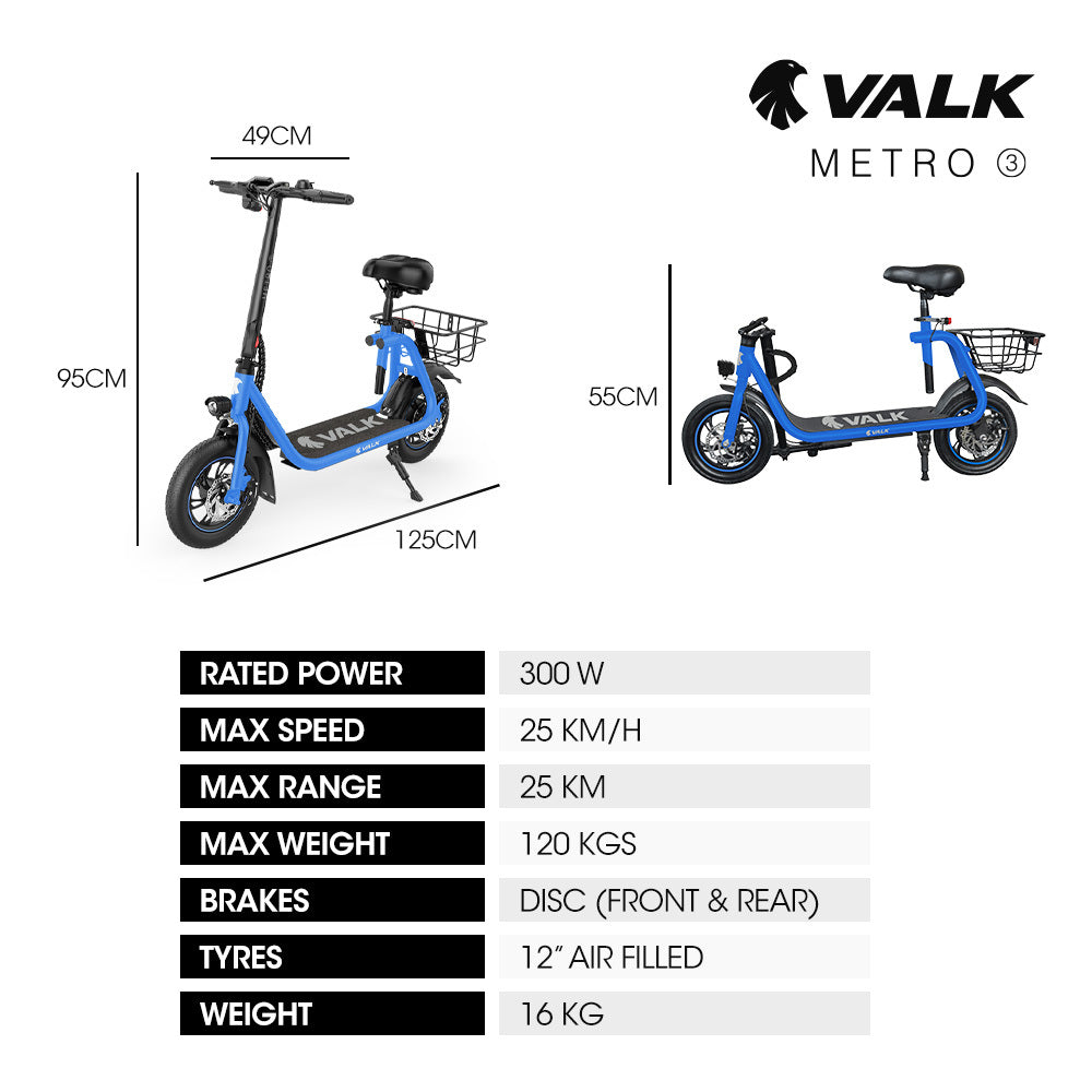 VALK Electric Scooter with Seat, Disc brakes, 12