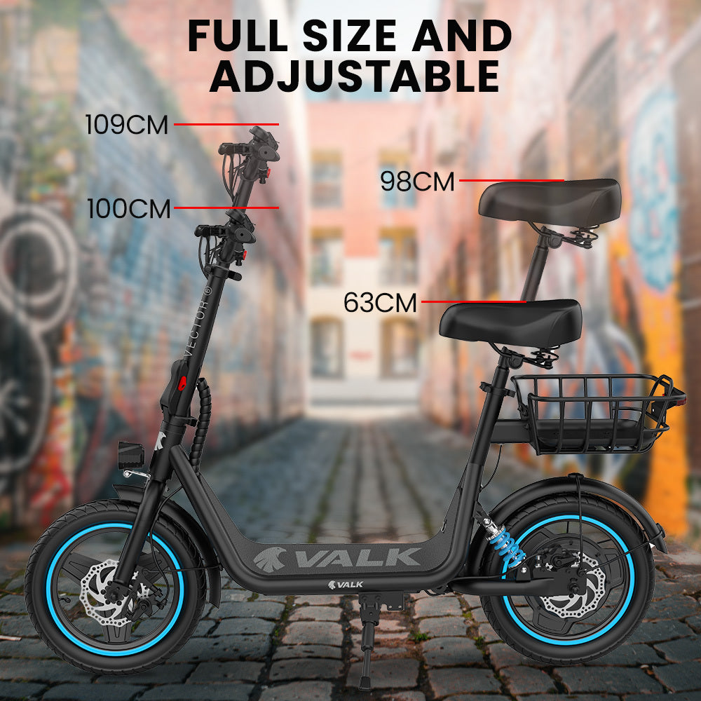 Electric Scooter with Seat, 30km Range, AU Compliant, Disc brakes, 14