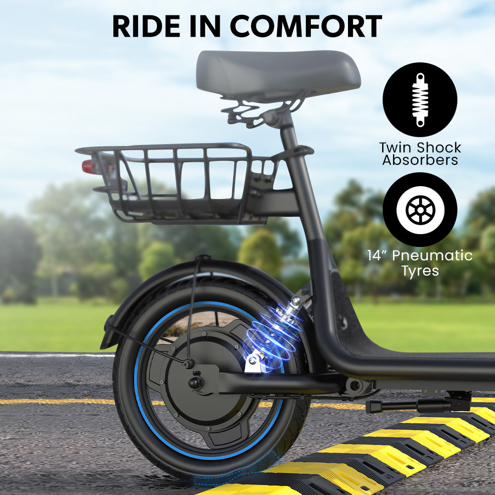 Electric Scooter with Seat, 30km Range, AU Compliant, Disc brakes, 14