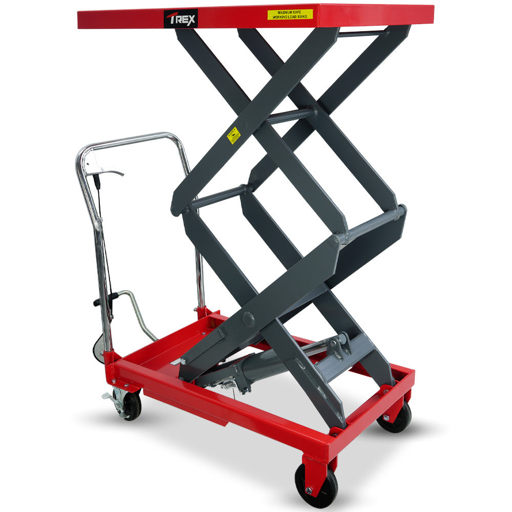 300KG Hydraulic High Lift Double Scissor Trolley, 1.3M Max Platform Hgt, Heavy-Duty, for Material Handling