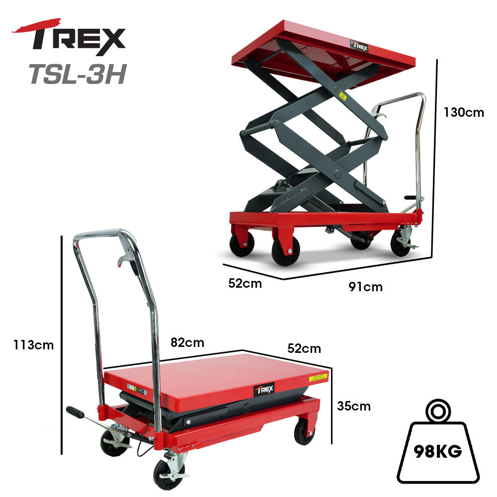 300KG Hydraulic High Lift Double Scissor Trolley, 1.3M Max Platform Hgt, Heavy-Duty, for Material Handling