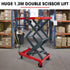 300KG Hydraulic High Lift Double Scissor Trolley, 1.3M Max Platform Hgt, Heavy-Duty, for Material Handling