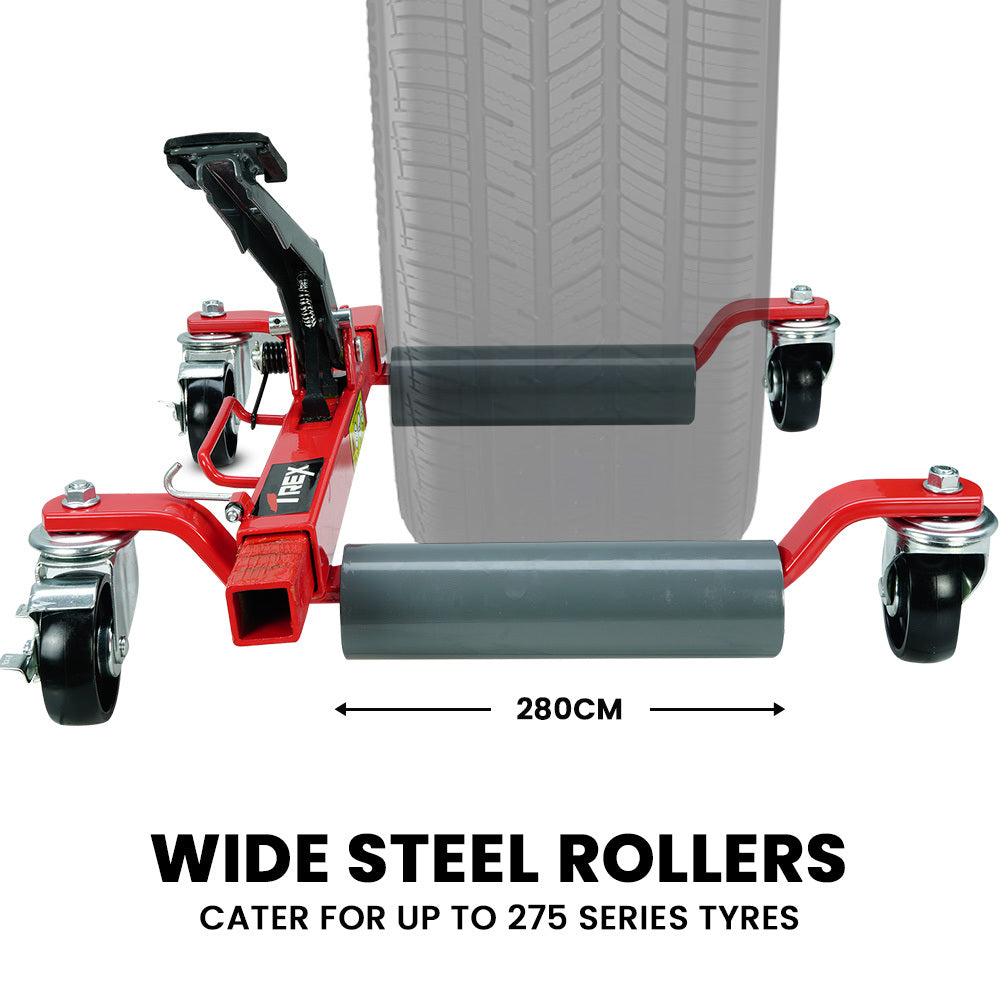 1180kg Set of 2 Vehicle Positioning Jacks, Mechanical Ratcheting Foot Pedal Wheel Dolly For Auto Car Moving