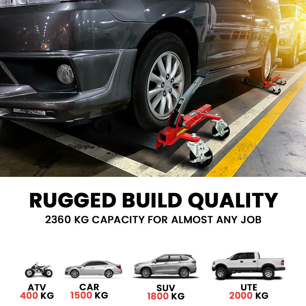 2360kg Set of 4 Vehicle Positioning Jacks, Mechanical Ratcheting Foot Pedal Wheel Dolly For Auto Car Moving
